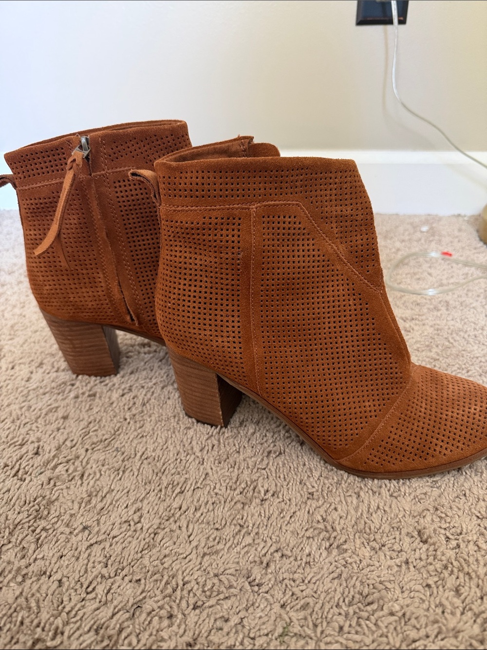 Tom’s Women's Perforated Suede Ankle Booties in Rust